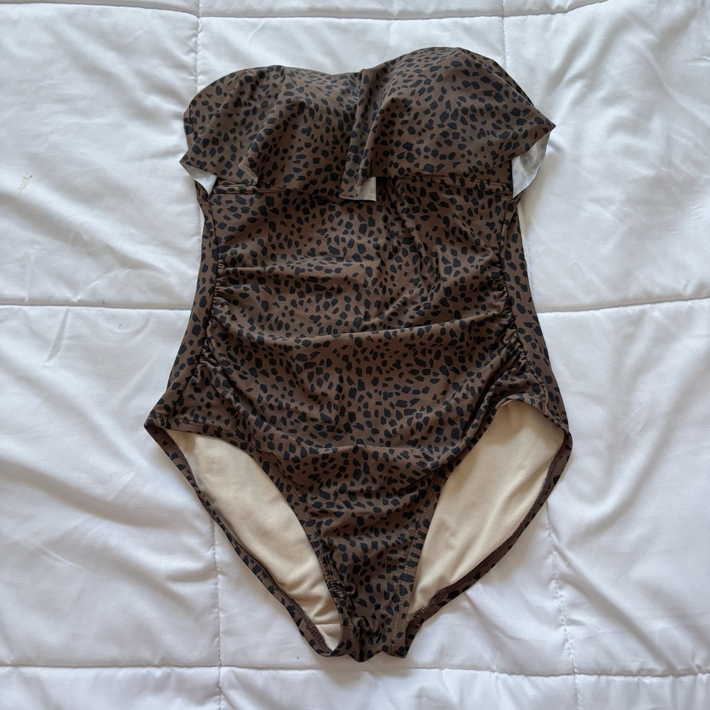 Kona Sol Swimsuit One Piece Womens Small Brown Cheetah Print Beach Summer